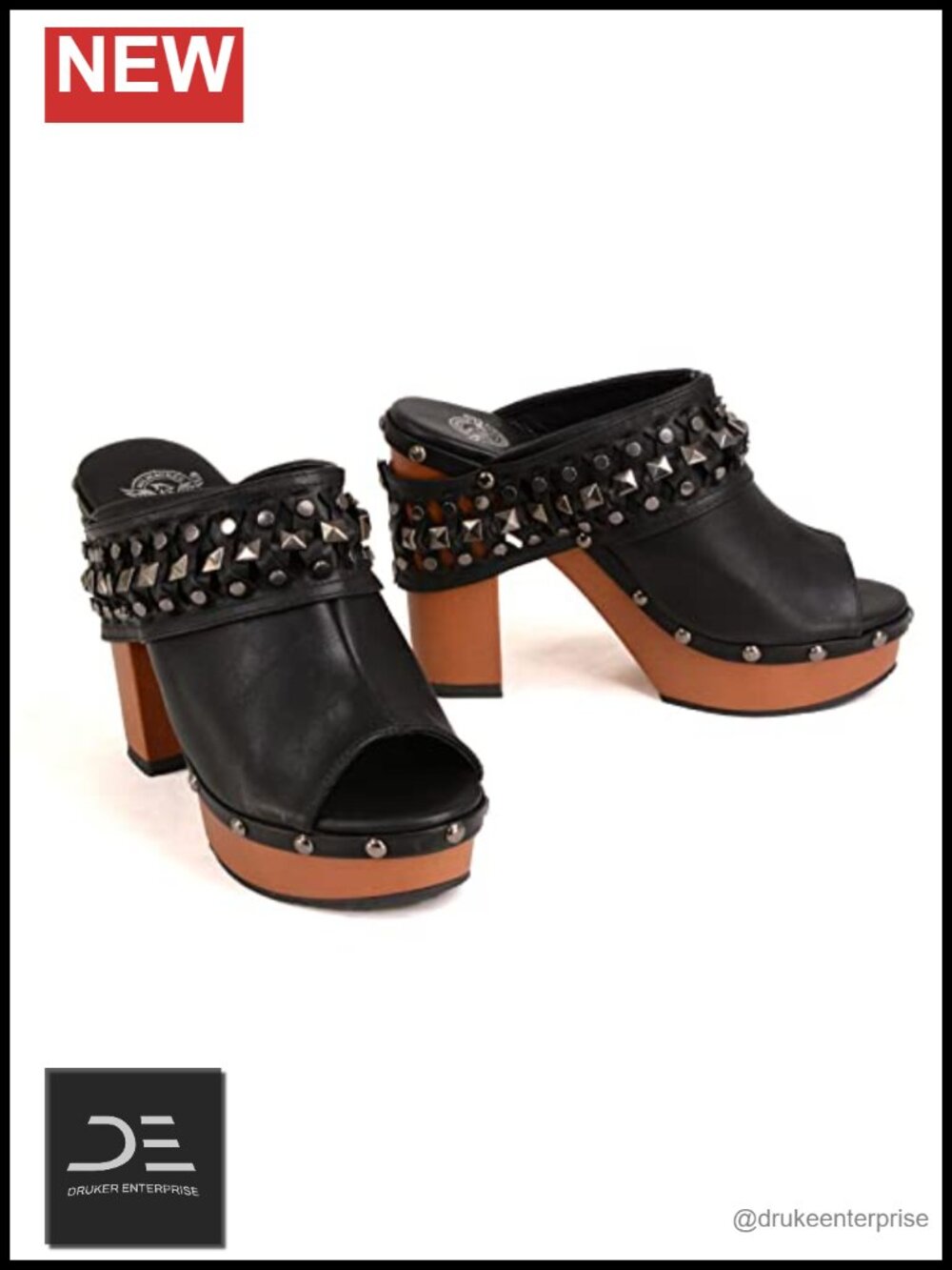 Faux Leather Studded Platform Clog Women's Open Toe Slip Resistant
